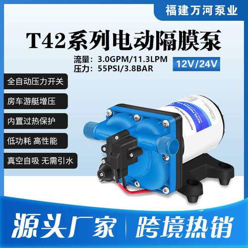 热销T42短款11升房车隔膜泵12V24V直流抽水泵游艇增压泵自吸水泵