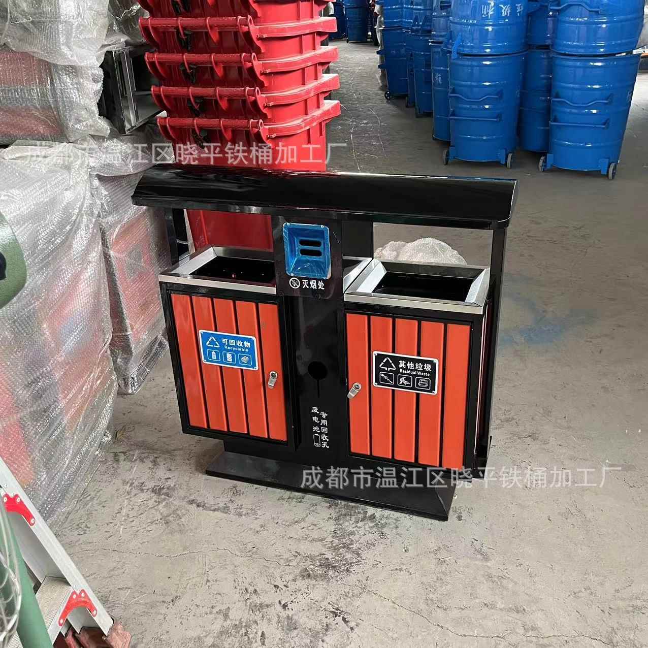 精垃美公类塑园双分不锈钢包边镀锌板内胆喷木豪华圾桶1000*360（