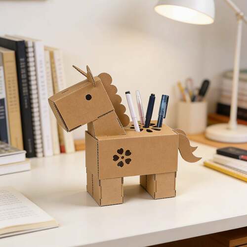 马年纸盒笔筒手工DIY手持3d立体中小学幼儿园儿童手工作业材料包