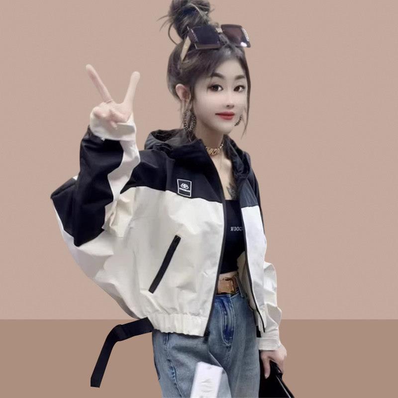 欧洲站短款工装外套女2025年春秋新款撞色拼接休闲小个子冲锋衣潮