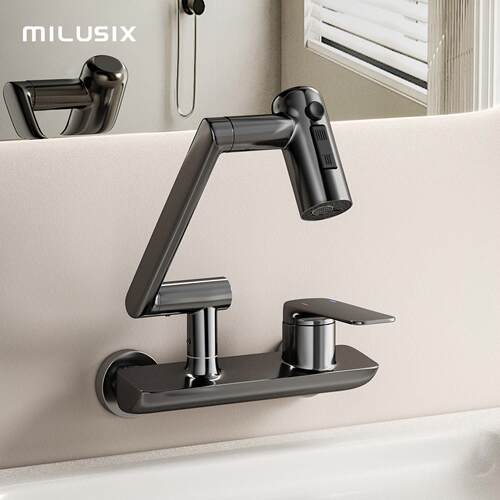 MILUSIX全铜卫生间多功能机械臂浴缸龙头冷热入墙洗漱台盆水龙头