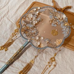 团扇新娘结婚扇子diy材料秀禾喜扇婚扇婚礼中式 红色成品双面出嫁