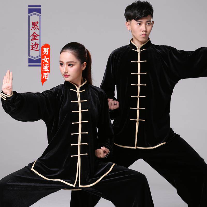 高档冬太极金丝绒中年女加厚男式秋冬季中老年服练功服中武术中国