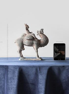 丝绸复之陶物人骑马人摆件家居客厅书房办公室路工艺品古软装CFW1