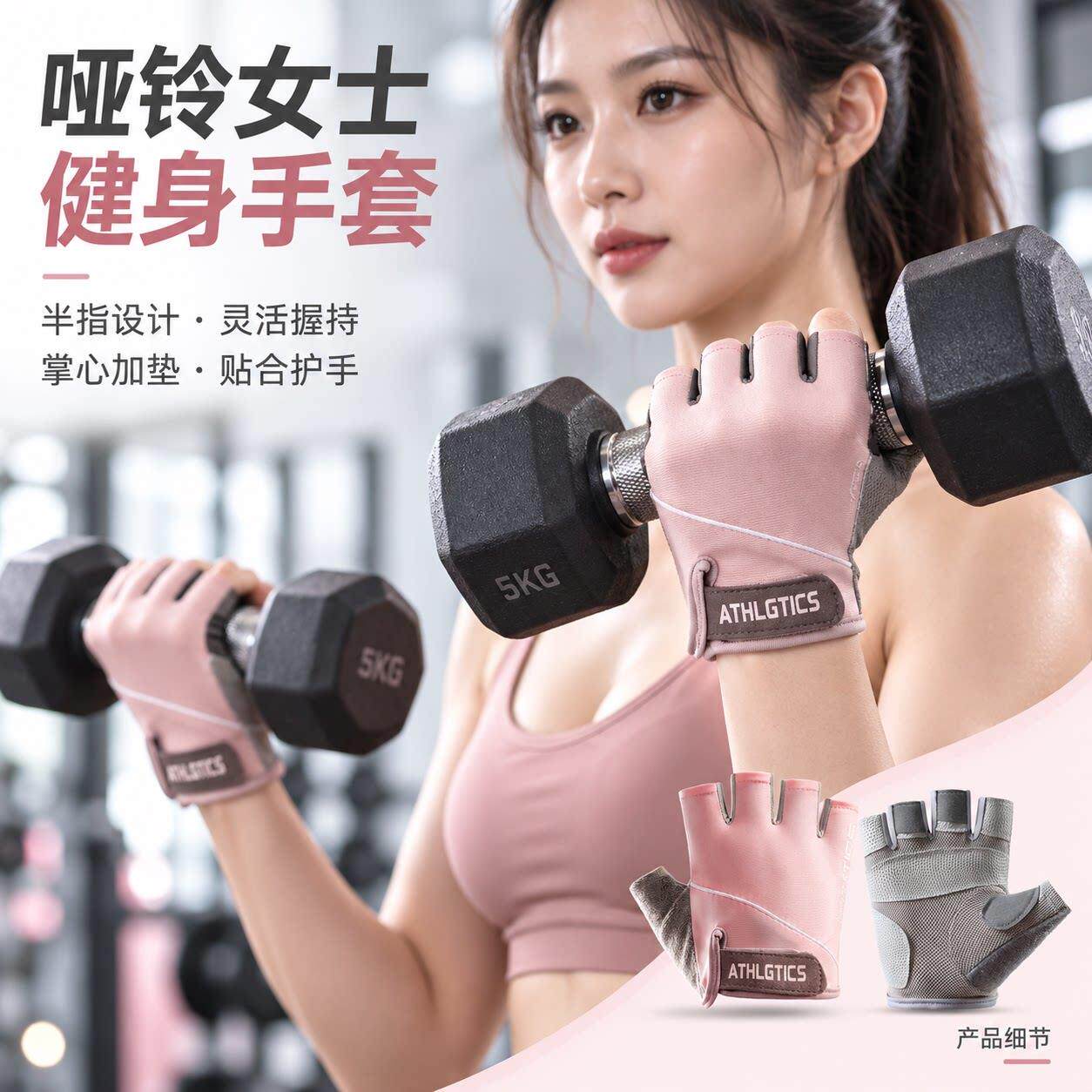 哑铃女士健身家用手套防起茧器械训练壶铃专用运动防滑拉单杠耐磨