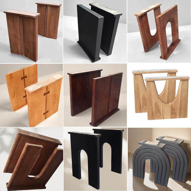 原木风实木桌腿支架黑色桌子腿大理石底座餐桌脚圆桌支撑架