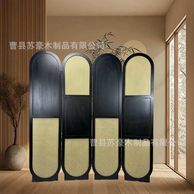 现货木质屏风藤编可移动折叠装饰背景墙家居客厅落地隔断实木折屏