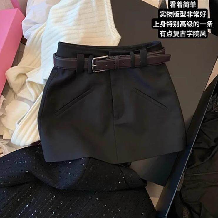 秋季西装裙a字裙小个子裙子女短款西装半身裙大码休闲配腰带显瘦