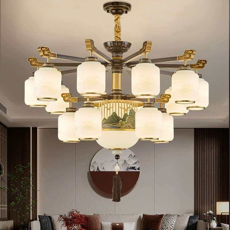 新中式复式楼别墅大吊灯挑高挑空跃层客厅楼梯长吊灯餐厅卧室灯具