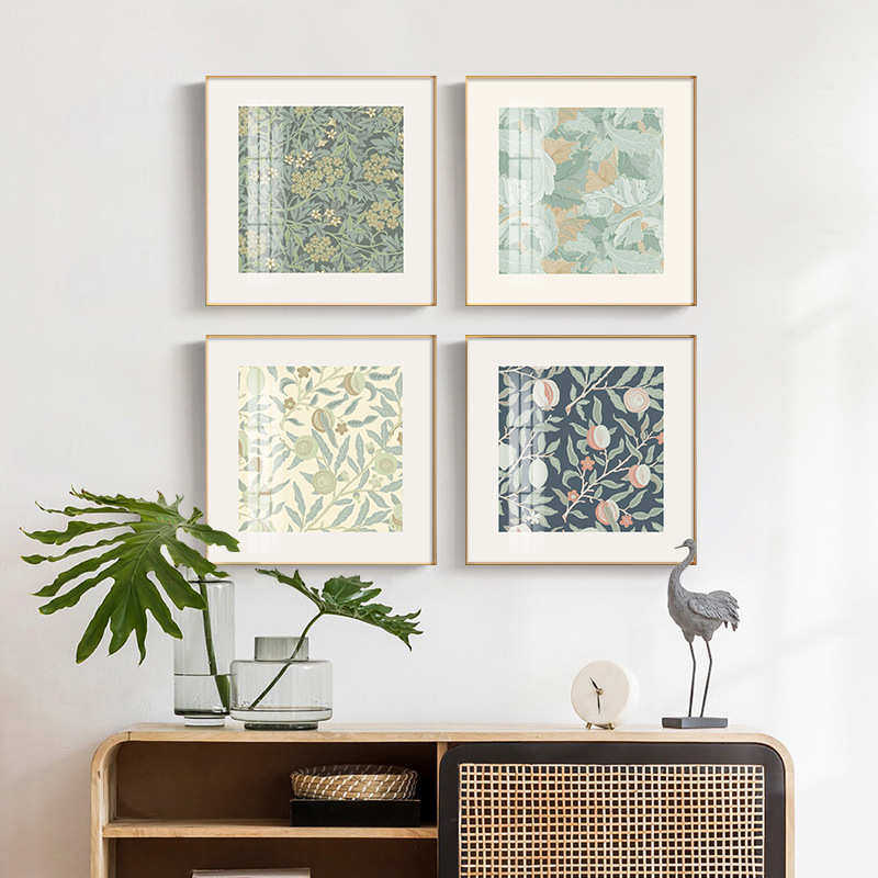 北欧风格装饰画正方形双联餐厅背景墙挂画莫兰迪复古植物花卉壁画,家居饰品,现代装饰画,淘宝优惠券,粉丝福利购,淘宝优惠卷