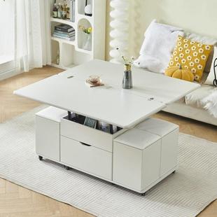 Rt轻岩板多功能奢茶几d升小户型茶具家用餐桌PUT降一体茶台客厅收