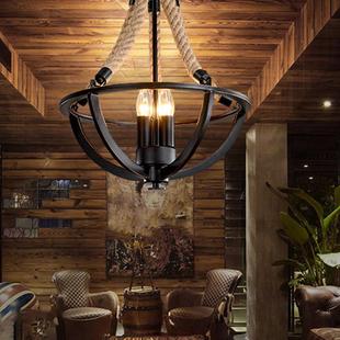 美式 83571房间灯 复工业风麻绳吊灯灯铁艺餐厅客厅古灯创意卧个性