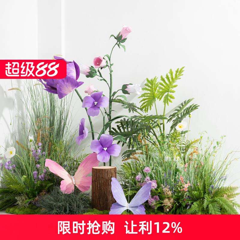 仿生植物造景绿植花园摆件森系橱窗软装蝴蝶花朵拍照打卡背景道具