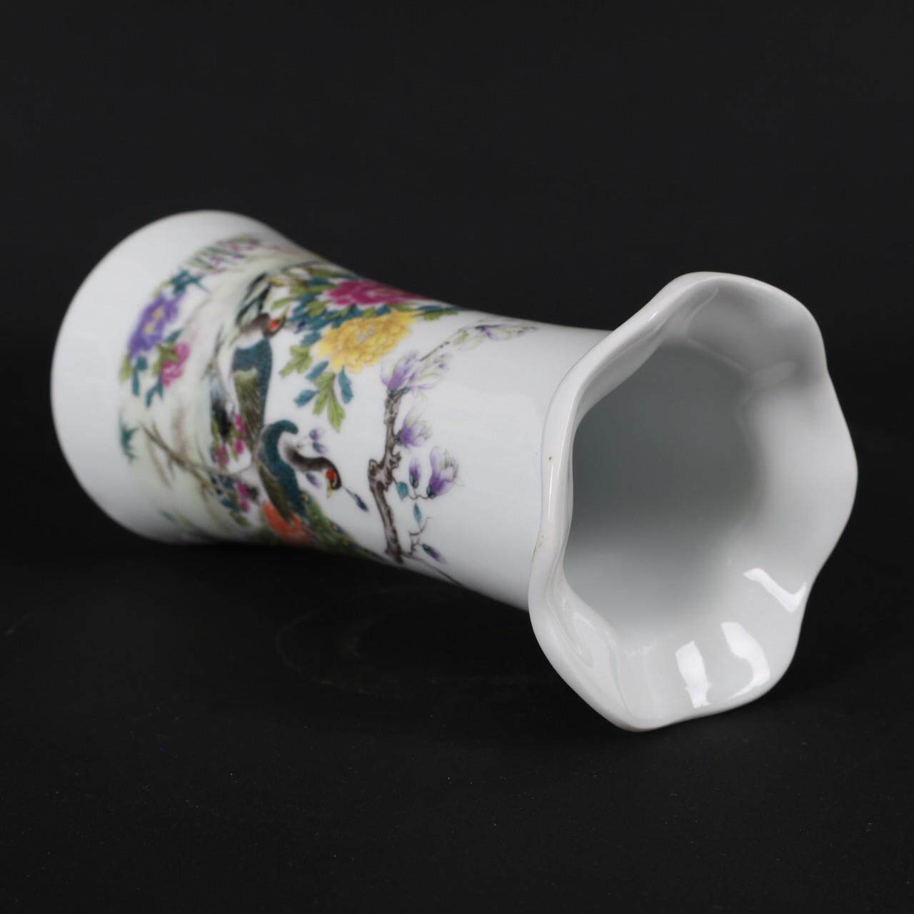 厂家货源做旧仿古青花陶瓷花瓶摆件青花虾趣图纹小花插粉彩工艺品