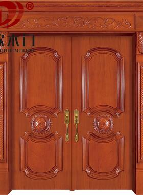 复古典雅雕花原木双开木门豪华烤漆木门双开别墅实木大门设计加工