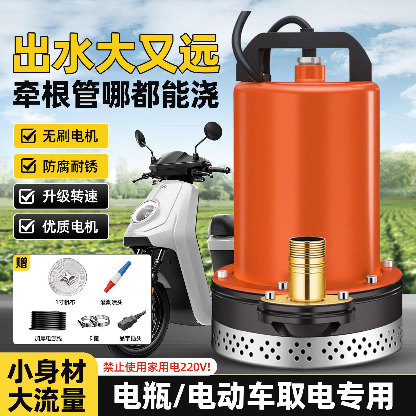 无刷直流潜水泵48v72V电动电瓶车专用小型农用家用浇菜灌溉抽水泵