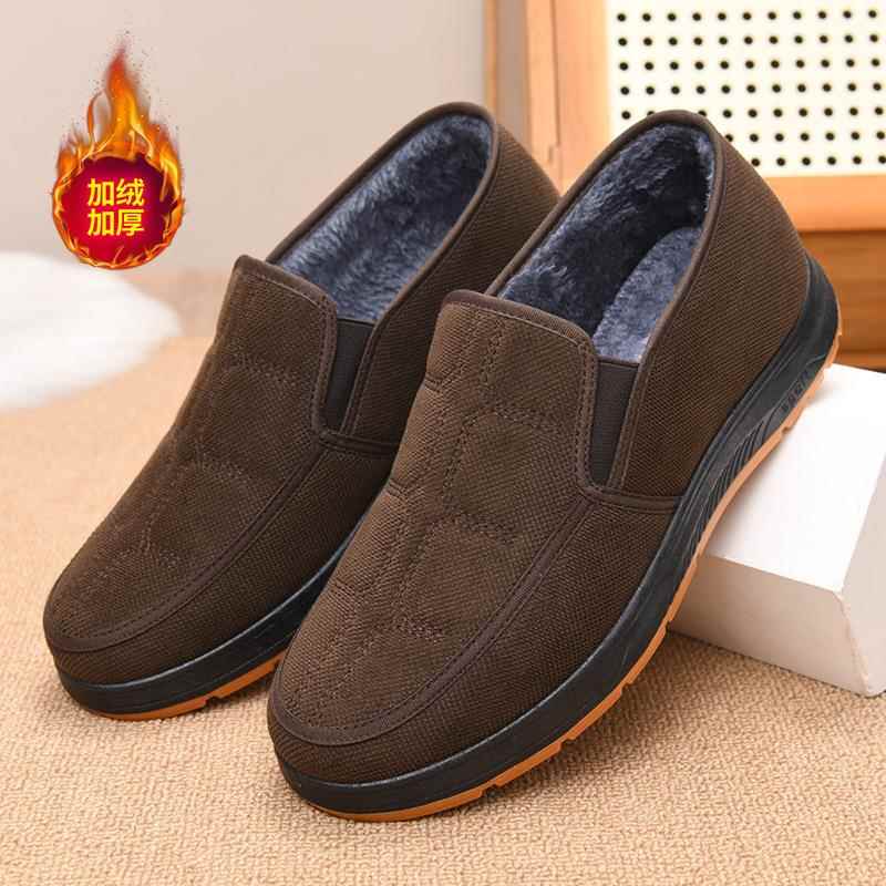 冬季男棉鞋加绒加厚平底休闲一脚蹬爸爸保暖鞋防滑耐磨工作鞋男鞋