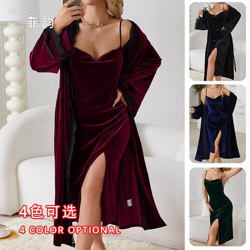 Split open backless velvet nightgown outerwear home