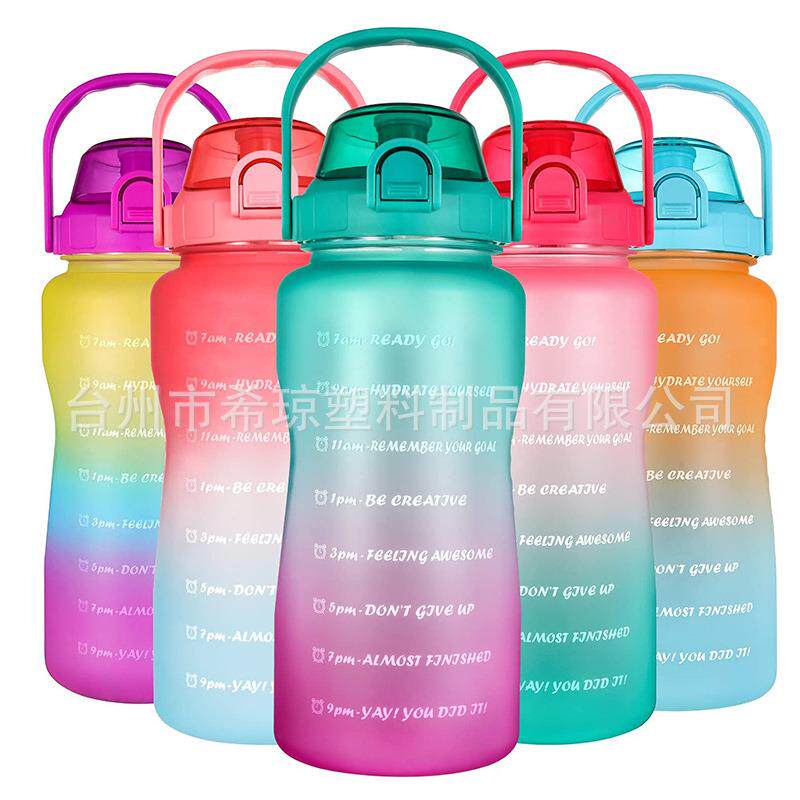 新款2.2L 3.8L大容量提手户外健身运动水壶1加仑塑料太空杯大水壶