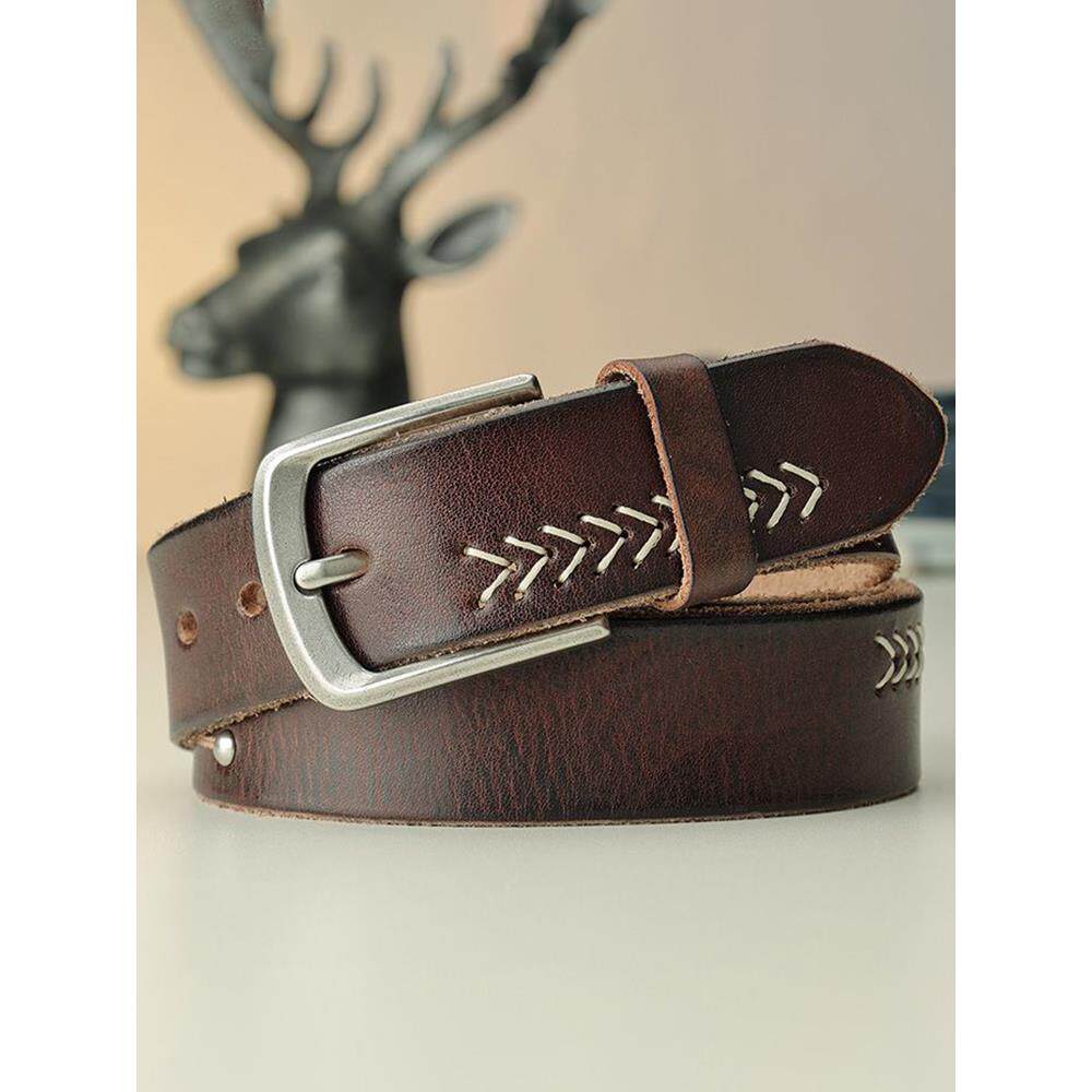 头层纯牛皮手工男士皮带牛仔裤女士针扣真皮腰带覆古休闲百搭裤带