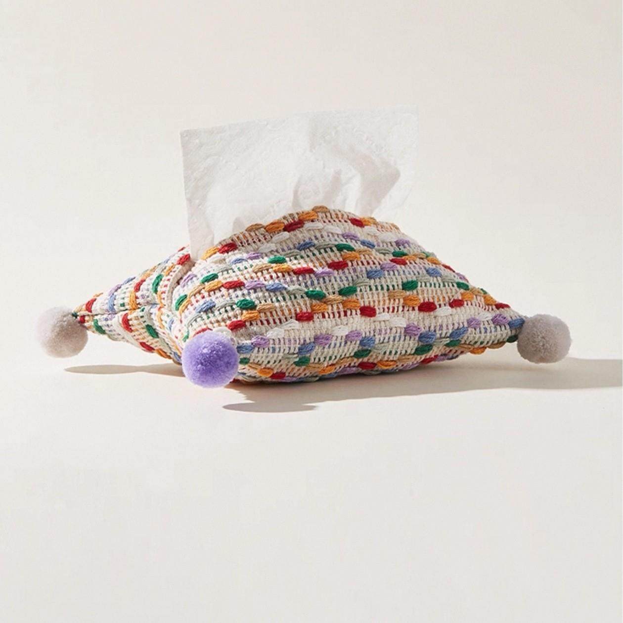 北欧简约棉麻布艺纸巾袋少女毛球抽纸盒客厅卧室彩色编织纸巾盒,收纳整理,纸巾套,淘宝优惠券,粉丝福利购,淘宝优惠卷