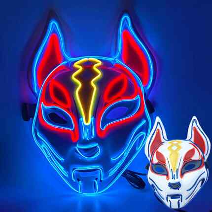 Led发光保垒之夜狐发光面具动漫cos道具猫脸狐万圣节冷光闪光面具