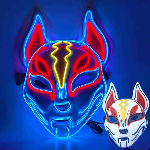 Led发光保垒之夜狐发光面具动漫cos道具猫脸狐万圣节冷光闪光面具
