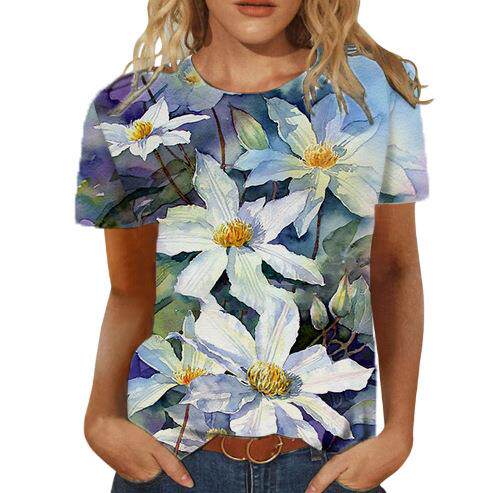 Flower and grass women's top T women's short sleeved top
