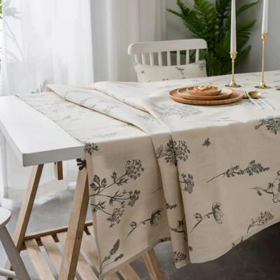 Cotton Linen Printed Pine Rectangular Fitted Tablecloth for