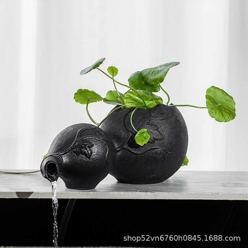 古法缸创意陶瓷陶罐循环水流水摆件鱼缸造景全套生态缸过滤系统