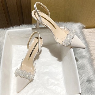 White high heels for women包头凉鞋女 白色高跟鞋细跟单鞋