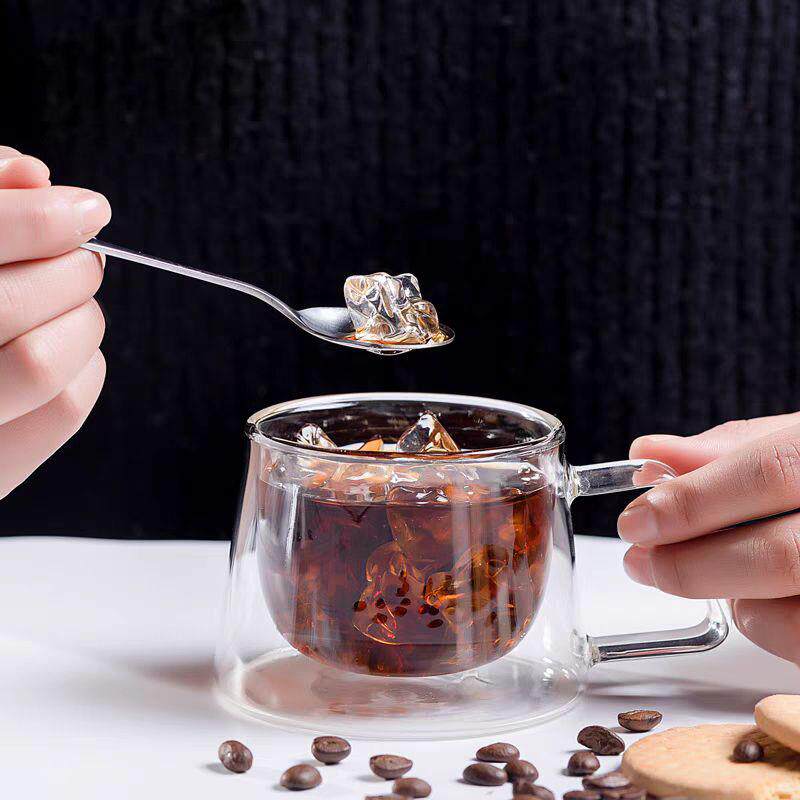 新品杯带把牛奶杯马克咖啡杯双层透明玻璃咖啡杯家用水杯早餐杯