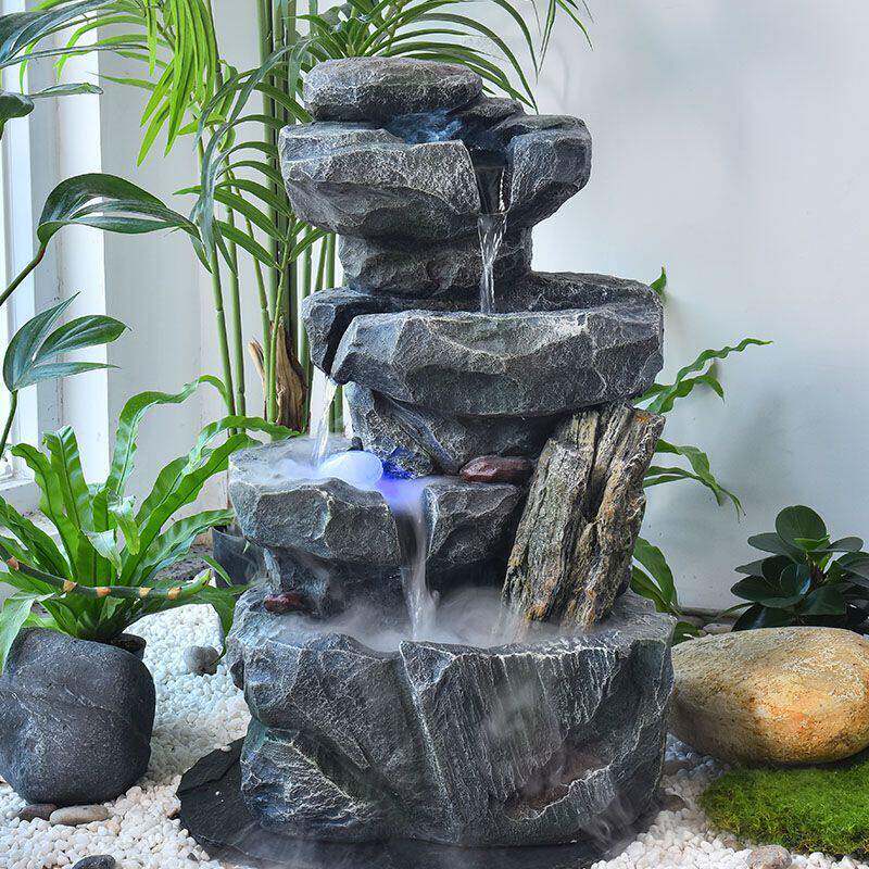 庭院假山瀑布水循环树脂流水摆件循环水玄关阳台成品水景招财喷泉