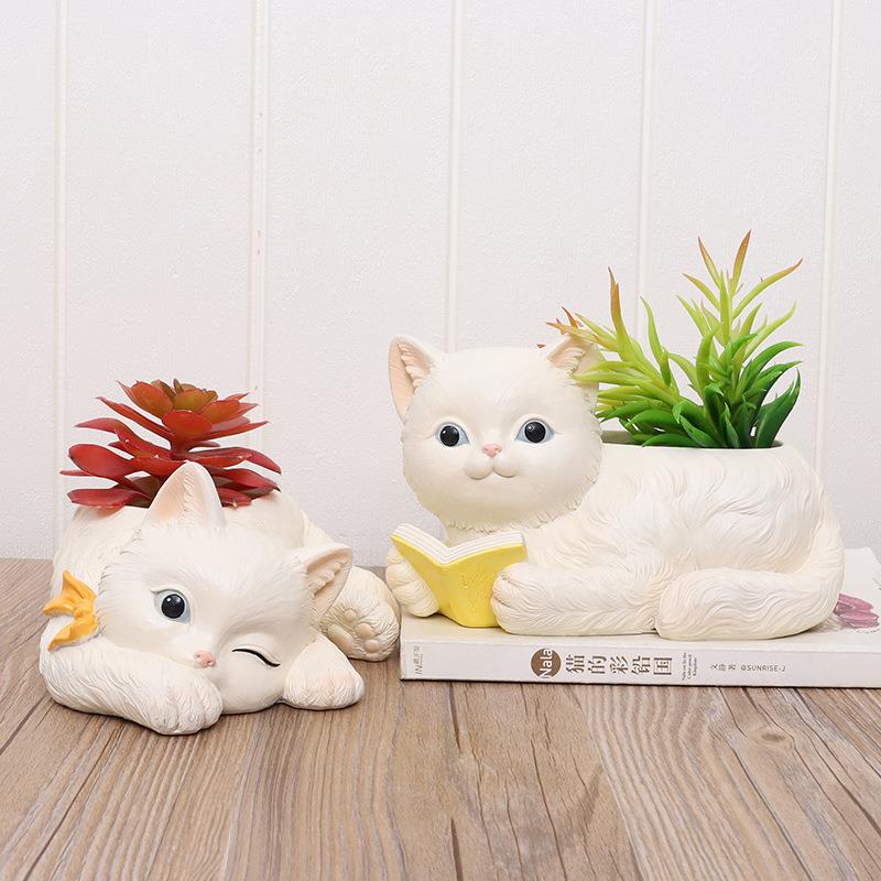 创意仿真猫咪多肉花盆客厅摆件家居桌面收纳盒摆设园艺装饰品