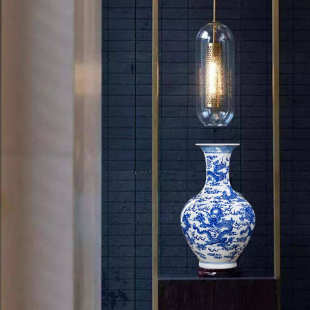 复古风景德镇陶瓷花瓶大号手绘青花瓷赏瓶博古架摆件天球瓶送长辈