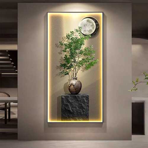 入户玄关装饰画高级感玄幻客厅走廊背景墙壁画新中式绿植过道挂画