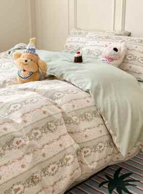 小清卡通100全宿棉四件纯套学生舍亲肤棉RDF小碎花床单被套新三件