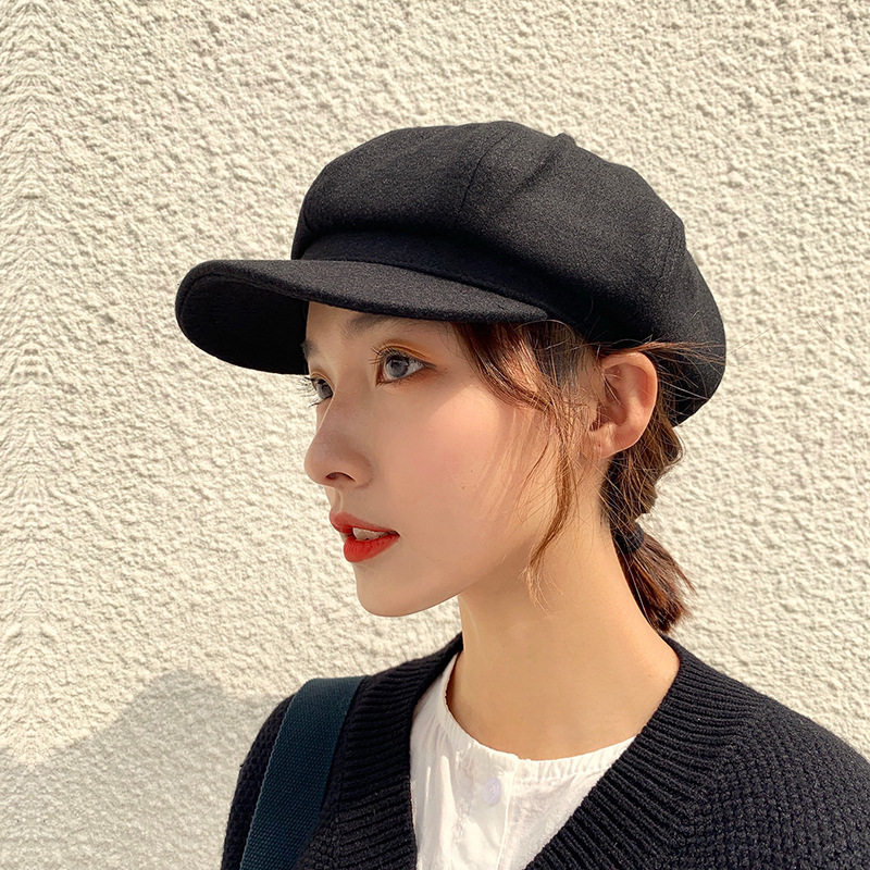 黑色贝雷帽子女冬天薄款英伦复古秋冬日系韩版网红画家报童八角帽