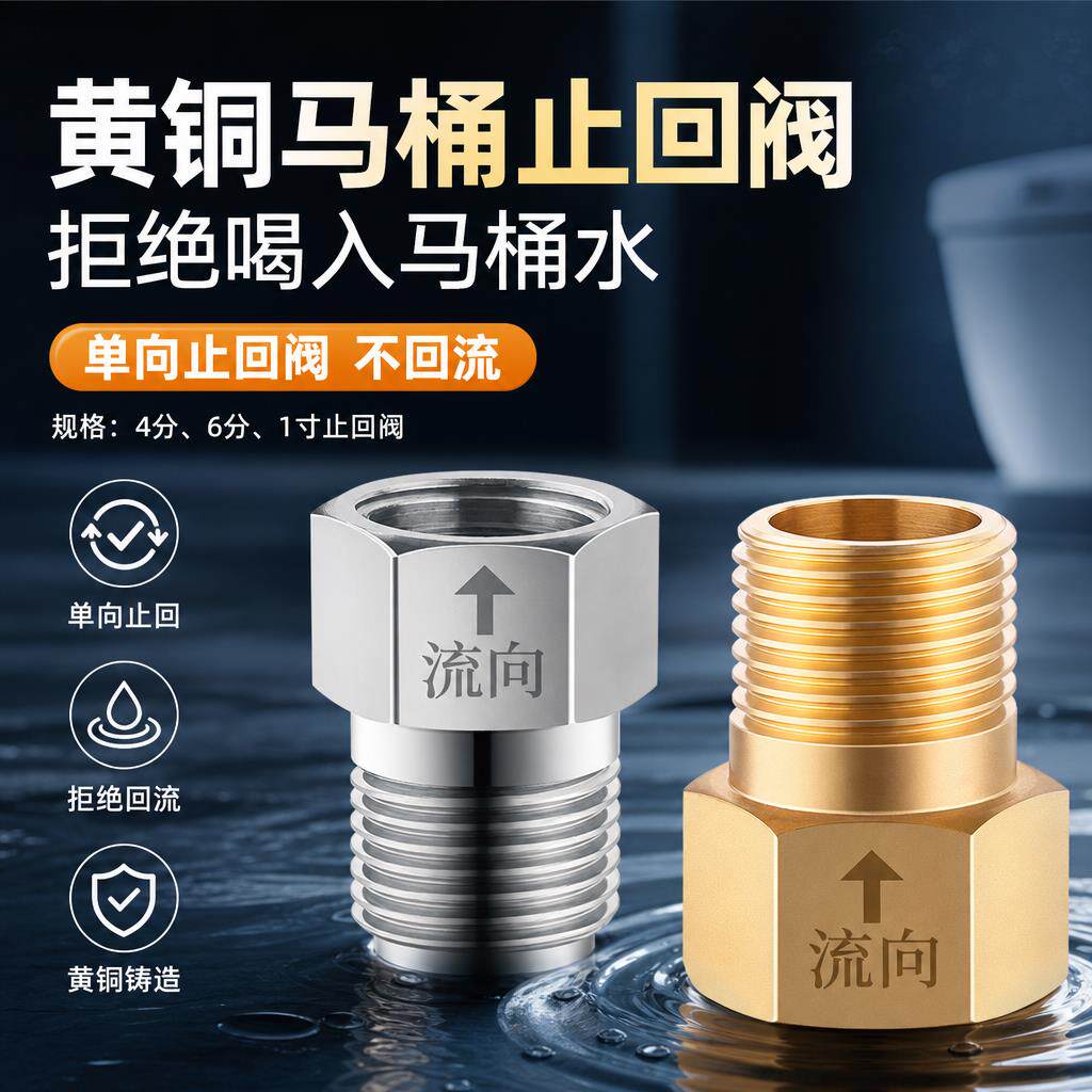 铜单向止回阀直通式化妆室马桶防反水回水倒流逆止阀热水器止逆阀