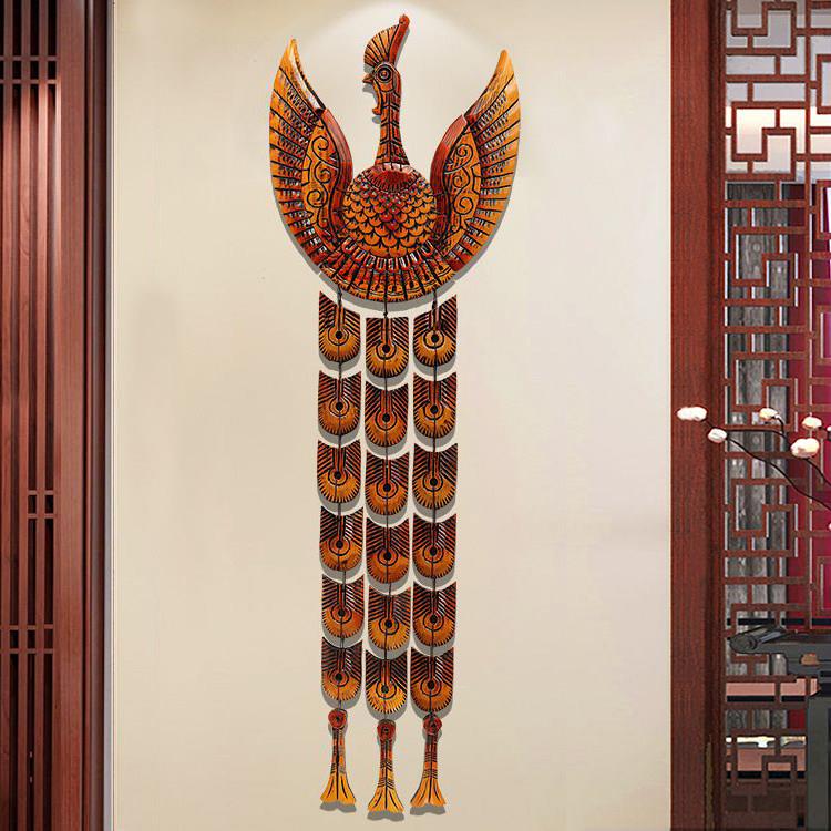 中式墙上挂件高档壁饰木雕壁挂孔雀入户玄关挂饰客厅墙面立体装饰