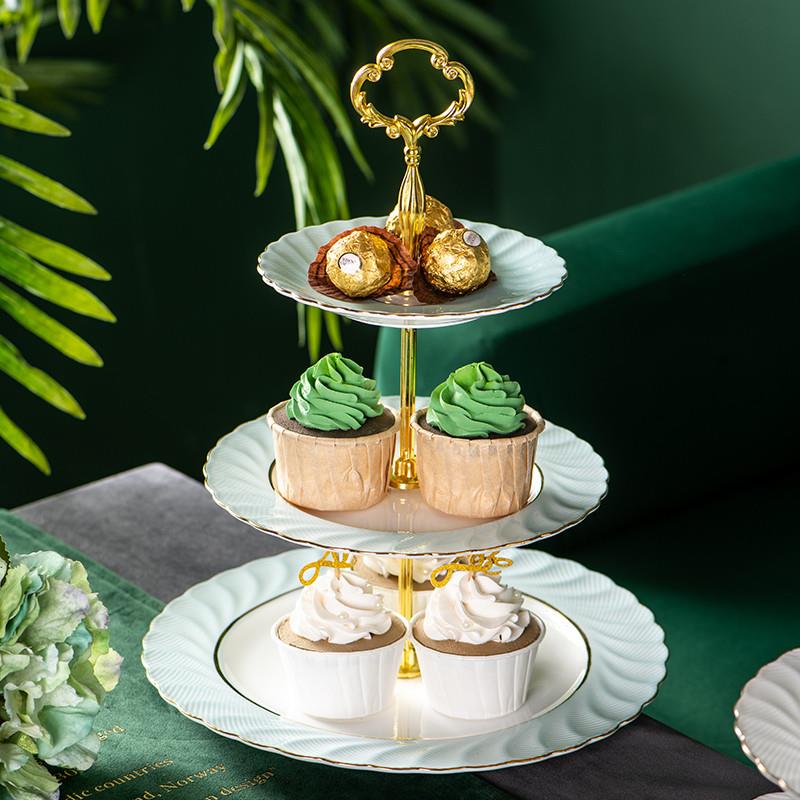 简约创意甜品台骨瓷下午茶点心架三层水果串盘干果陶瓷蛋糕盘子