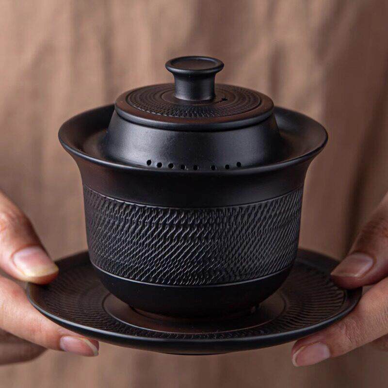 云南紫陶高档三才盖碗泡茶碗茶杯紫砂功夫茶具家用半手工壶承单个