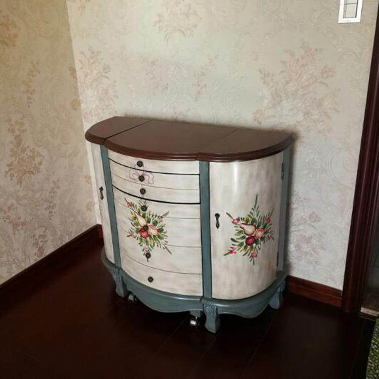 工厂美式翻盖折叠卧室实木梳妆台化妆桌复古做旧田园彩绘整装