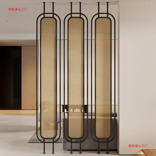 藤编$$kloon屏风隔断客穿堂风厅藤编玄关新中艺式顶天铁立地餐厅