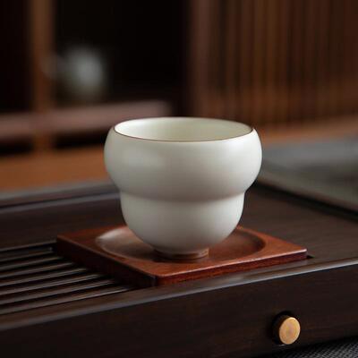 德化陶瓷【单茶杯满110ml半哑光】精工汝窑 米黄色 葫芦杯主人个