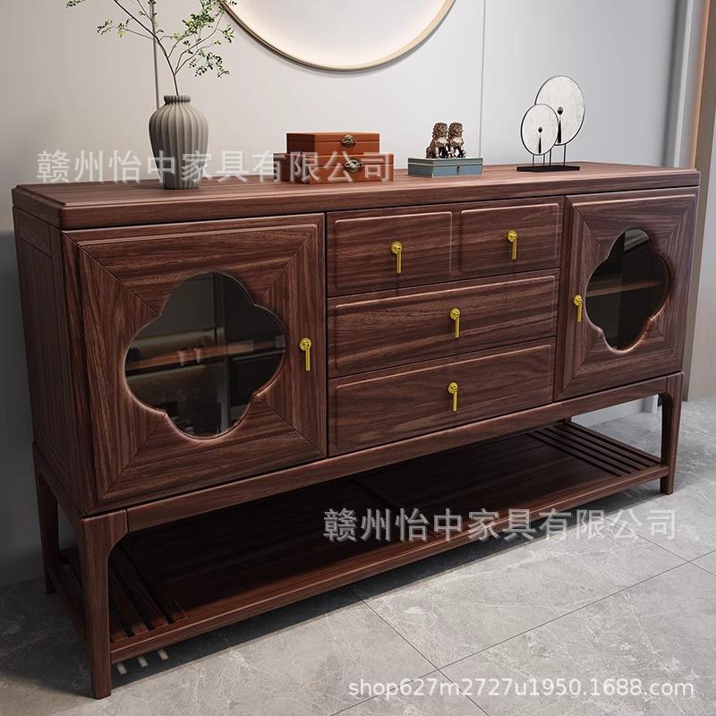 新中式乌金木全实木现代简约轻奢餐边柜客厅玄关柜餐厅储物茶水柜