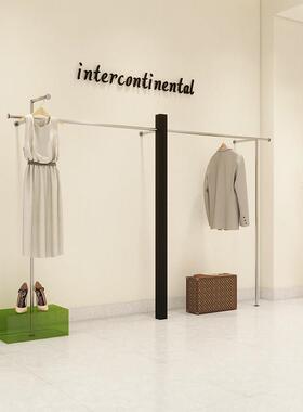 服装店展示架不锈钢靠墙挂衣架落地架黑色买手店童装店衣架亚克力