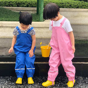 防水防雨男女童中大童小孩幼儿园宝宝下水裤 儿童雨衣背带雨裤 玩水