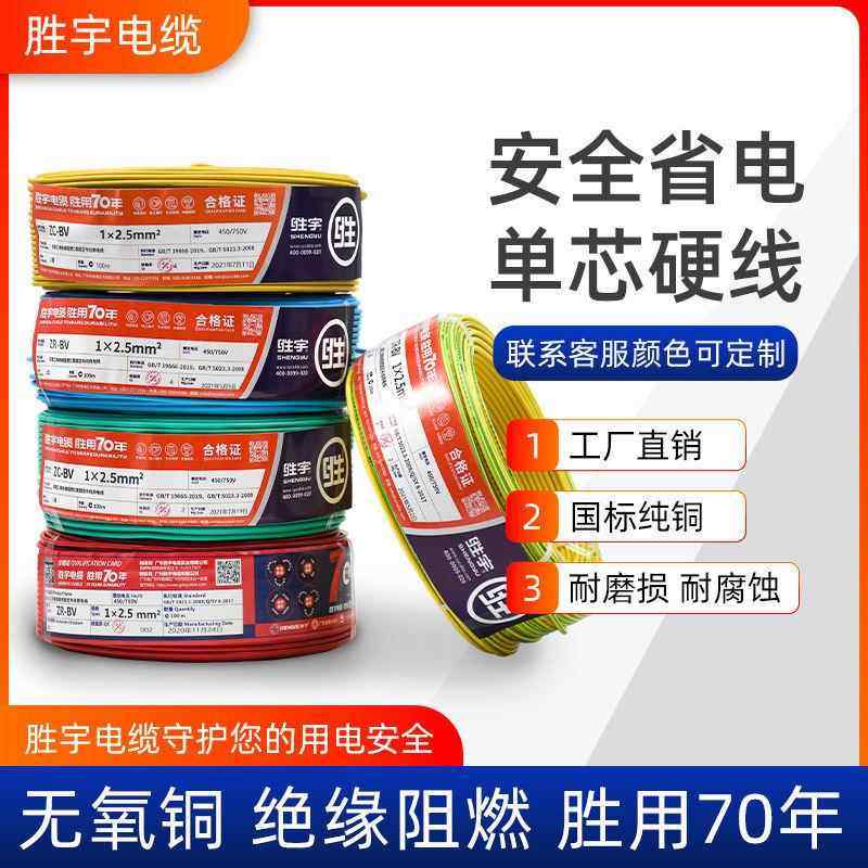 广东胜宇BV单芯铜芯单股硬线1.5/2.5/4/6平方电线电缆工业家装线