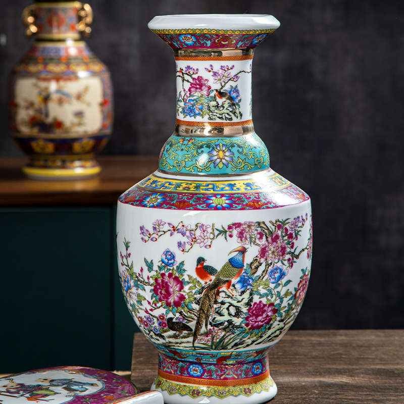 景德镇陶瓷器青花瓷陶瓷器珐琅彩花瓶摆件 新中式家居客厅装饰品